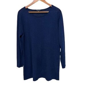 Eileen Fisher Sweater Tunic Women Navy Blue Merino Wool Alpaca Tencel Minimalist